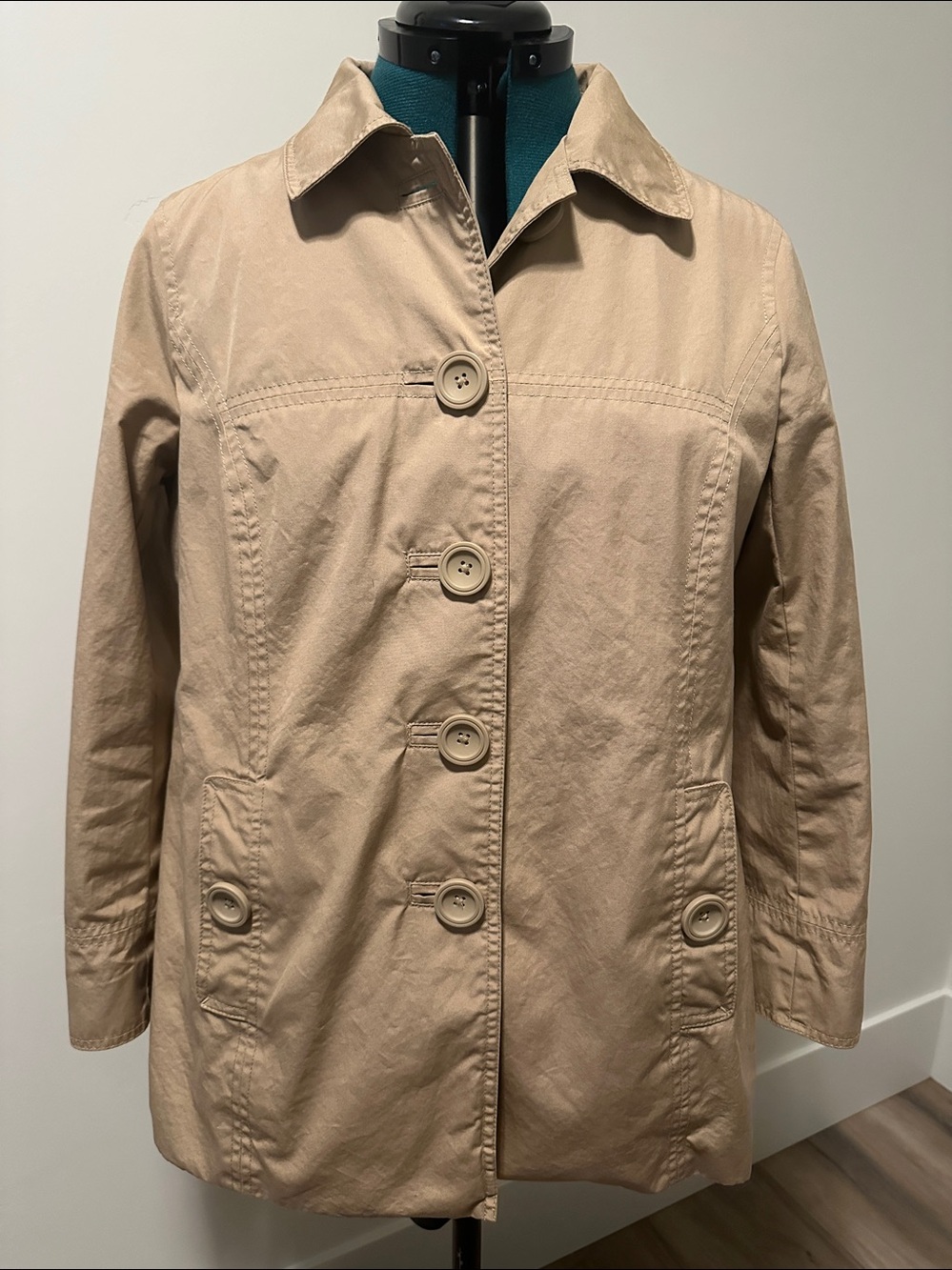 L.L. BEAN Women's Khaki Trench Rain Coat with Orange Lining